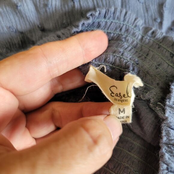 Easel Blue Swiss Dot Balloon Sleeve Blouse Womens Size M - Picture 8 of 11